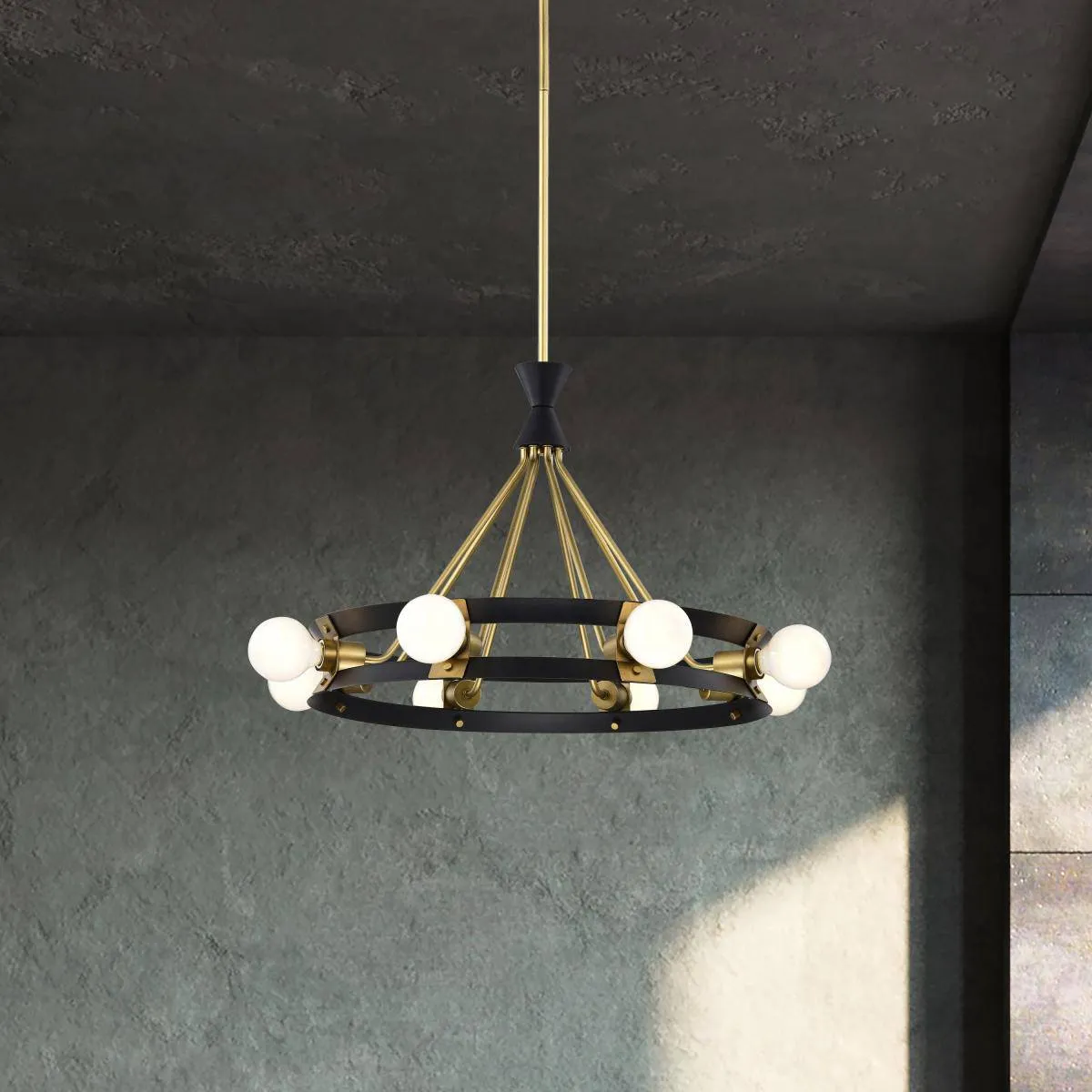 Marsden 8 Light Chandelier; Matte Black and Natural Brass Finish