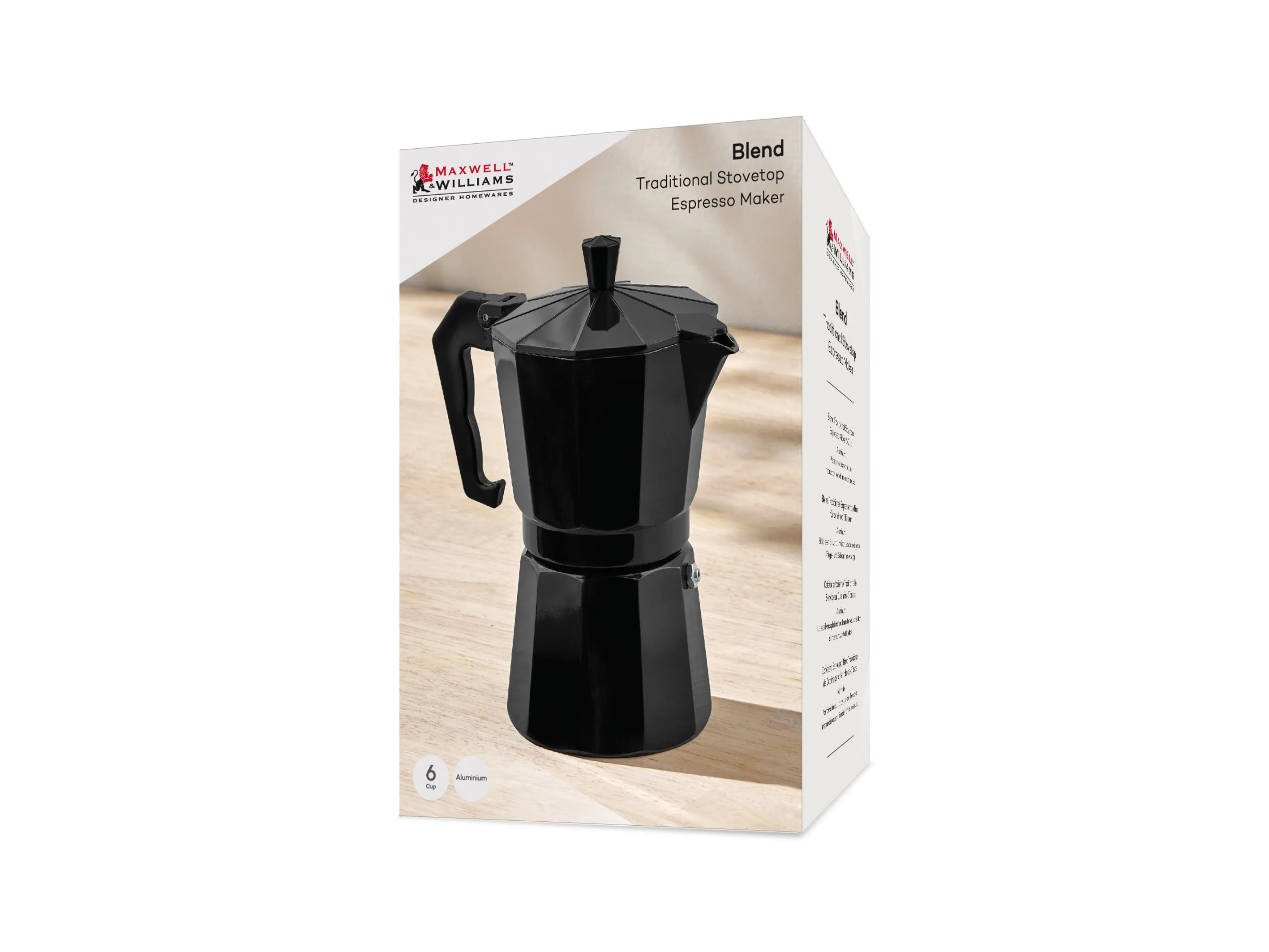 Maxwell & Williams Blend Traditional Stovetop Espresso Maker 6cup - Black