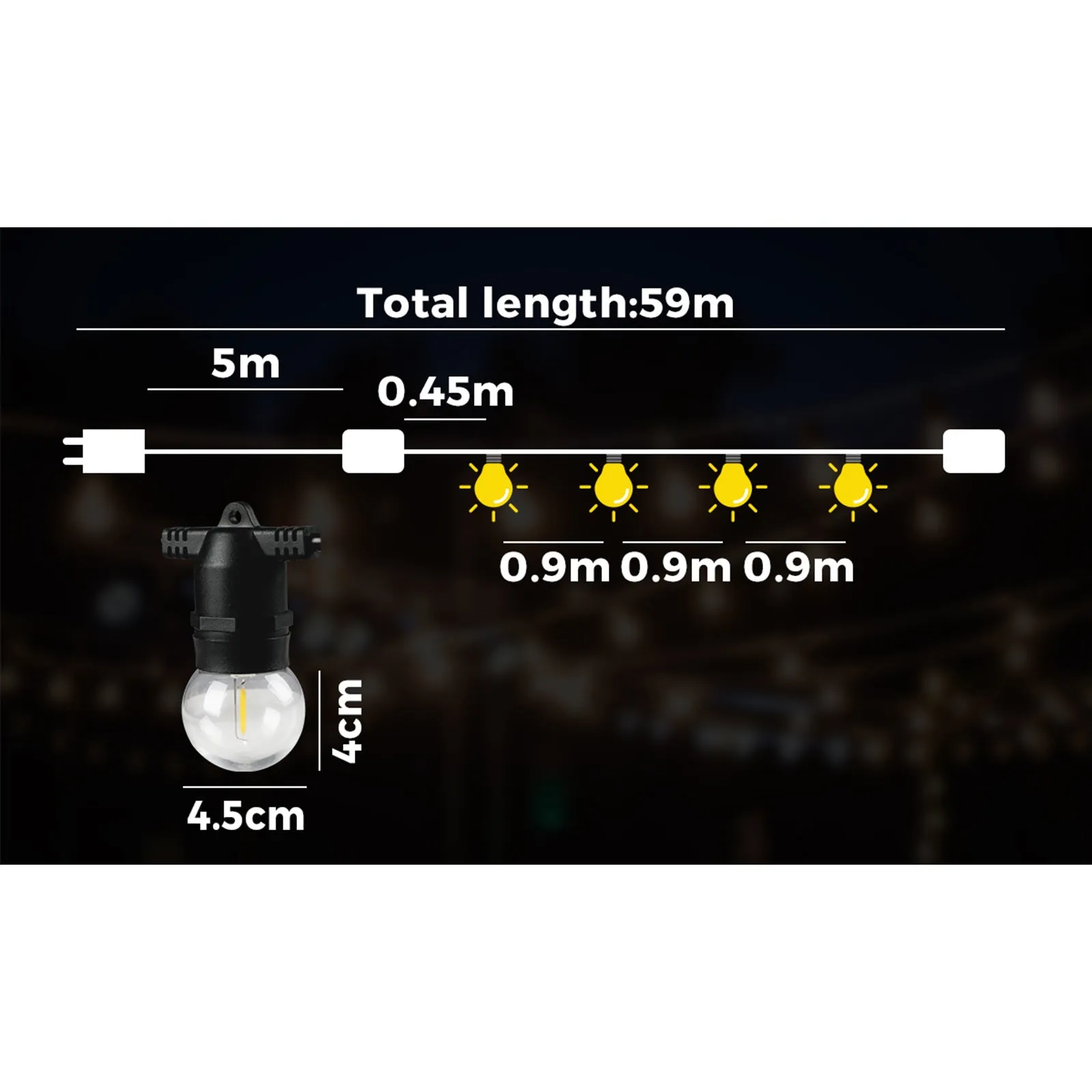 Mazam 59M LED Festoon Lights String Light Waterproof Wedding Party Garden