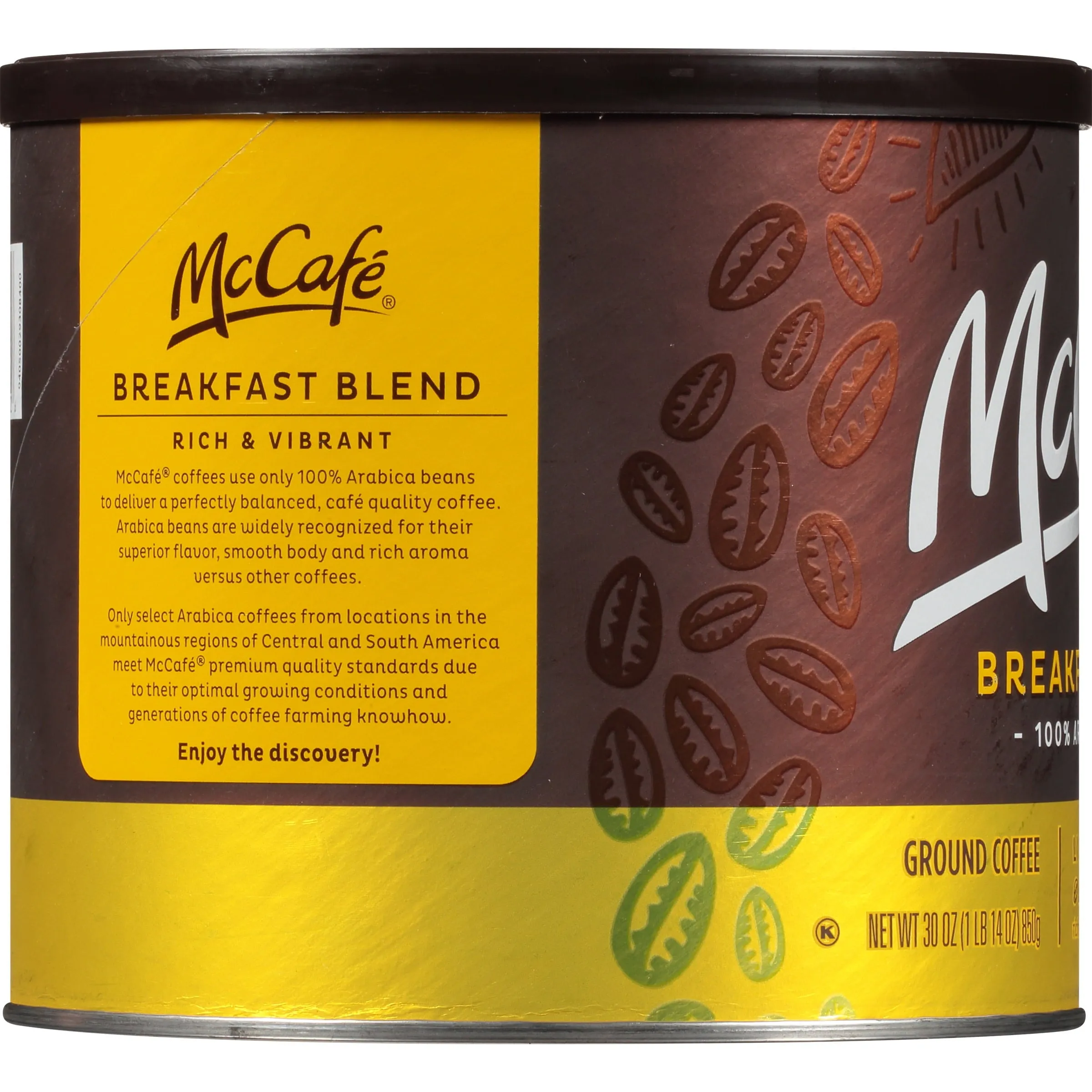 McCafe Light Roast Breakfast Blend Ground Coffee, Caffeinated, 30 oz Can