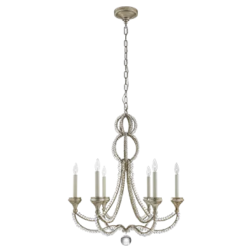 MILAN 6 LIGHT MEDIUM CHANDELIER, VENETIAN SILVER