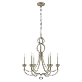 MILAN 6 LIGHT MEDIUM CHANDELIER, VENETIAN SILVER