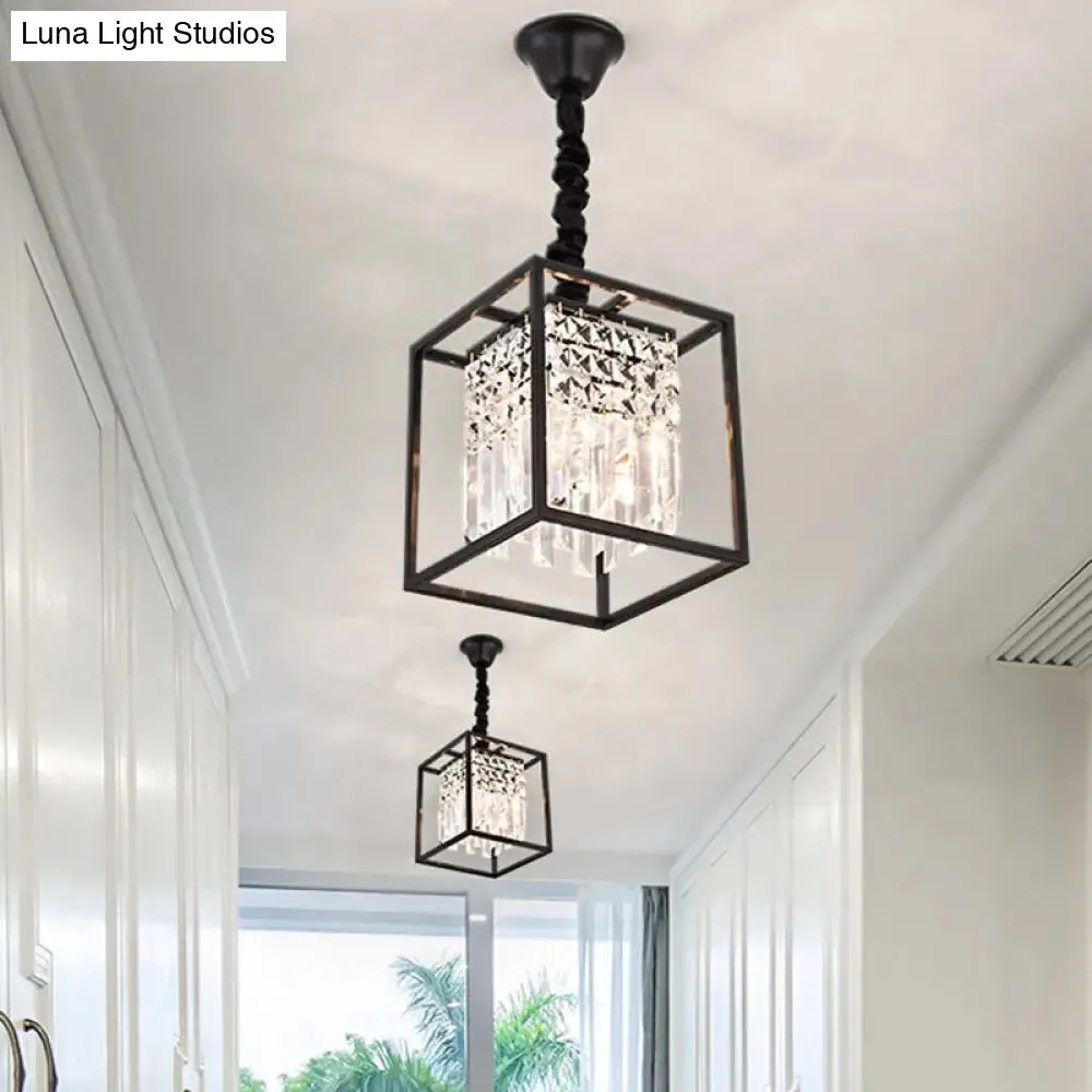 Modern Black Square Crystal Rod Pendant Chandelier with 2 Heads - Ideal for Corridors