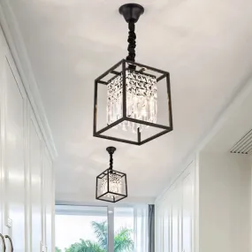 Modern Black Square Crystal Rod Pendant Chandelier with 2 Heads - Ideal for Corridors