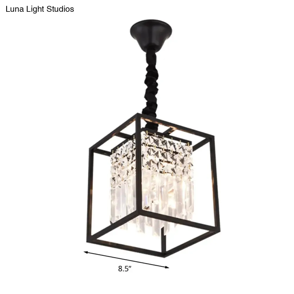 Modern Black Square Crystal Rod Pendant Chandelier with 2 Heads - Ideal for Corridors