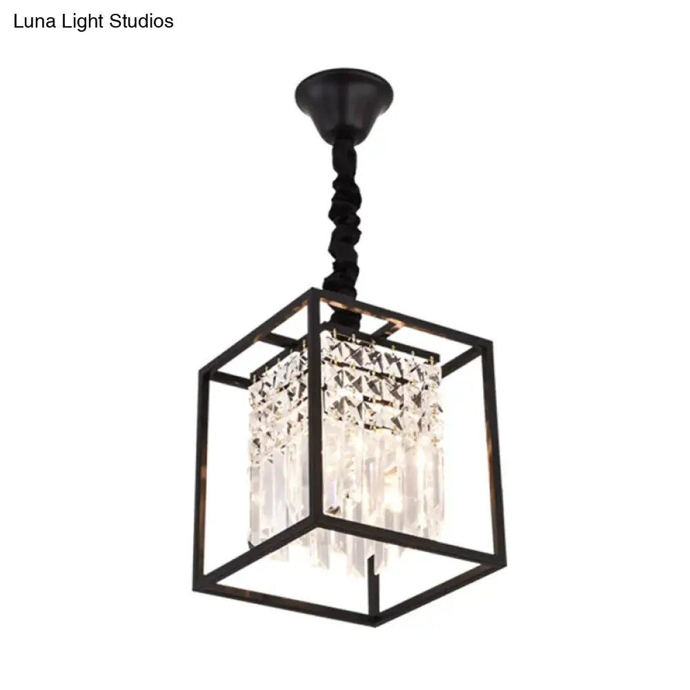 Modern Black Square Crystal Rod Pendant Chandelier with 2 Heads - Ideal for Corridors