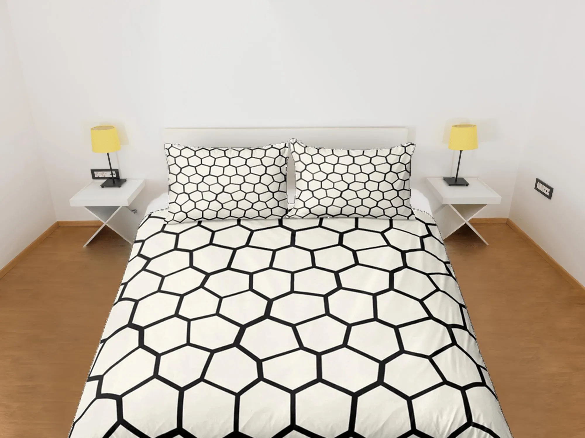 Modern Polygon Duvet Cover White Dorm Bedding Set Full Abstract Design Bedspread