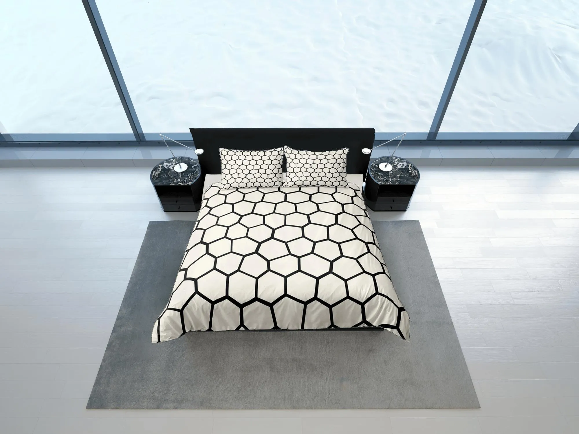 Modern Polygon Duvet Cover White Dorm Bedding Set Full Abstract Design Bedspread