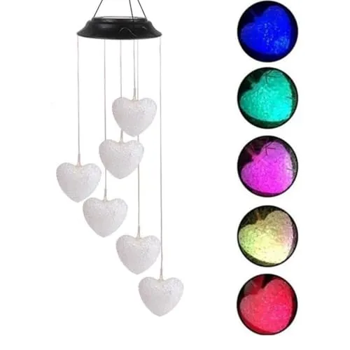 NARAVISO Wind Chime Lights, Solar Powered Heart Shape Wind Chimes LED Wind Solar Lights Wind Bell for Garden Home Decoration