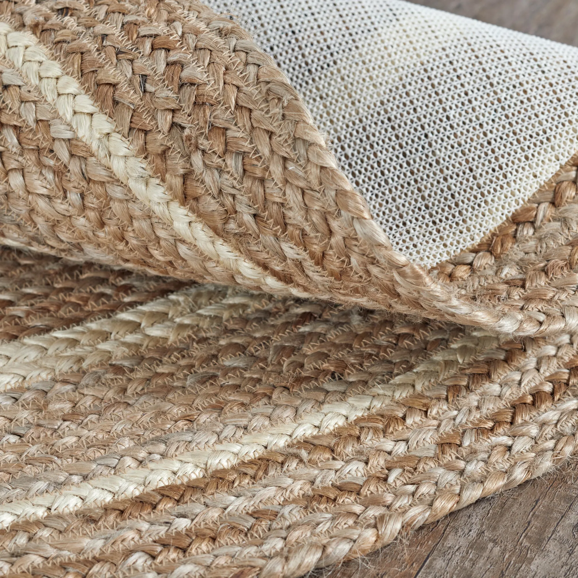 Natural & Creme Jute Rug Oval w/ Pad 48x72