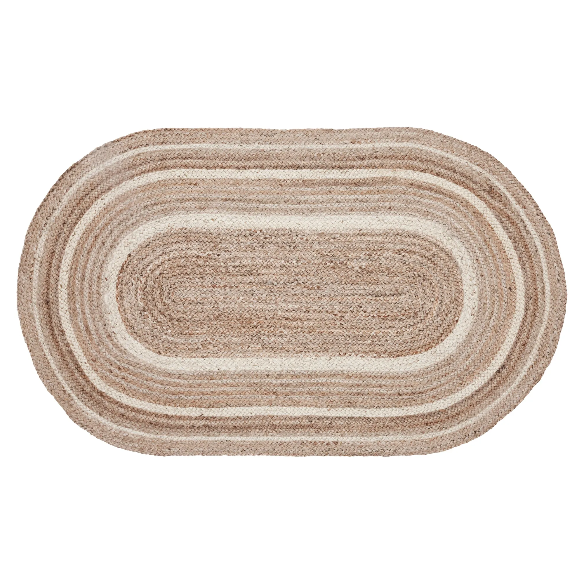 Natural & Creme Jute Rug Oval w/ Pad 48x72