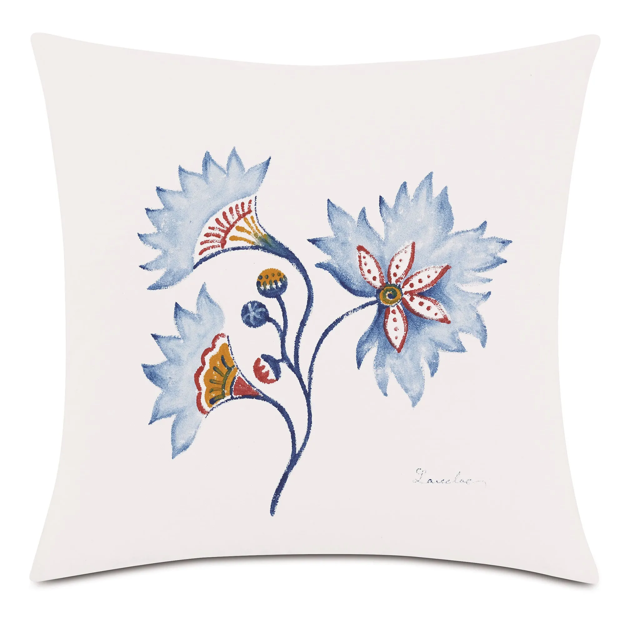 Navy Jacobean Hand-Painted Outdoor Pillow Cover 18x18