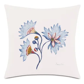 Navy Jacobean Hand-Painted Outdoor Pillow Cover 18x18