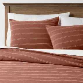 New - 3pc California King Simple Woven Stripe Duvet & Sham Set Cognac - Threshold