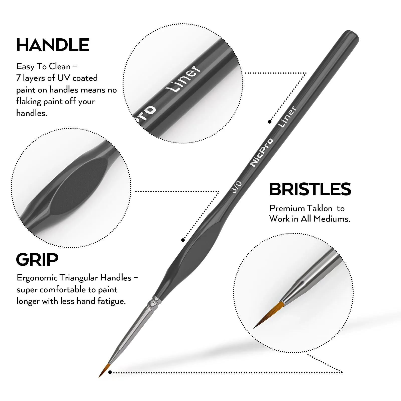 Nicpro Miniature Detail Paint Brush Set, 7 Black Micro Professional Small Fine Painting Brushes for Watercolor Oil Acrylic,Craft Scale Models Rock Painting & Paint by Number for Adult with Holder Bag