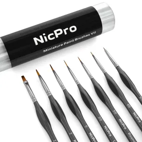 Nicpro Miniature Detail Paint Brush Set, 7 Black Micro Professional Small Fine Painting Brushes for Watercolor Oil Acrylic,Craft Scale Models Rock Painting & Paint by Number for Adult with Holder Bag