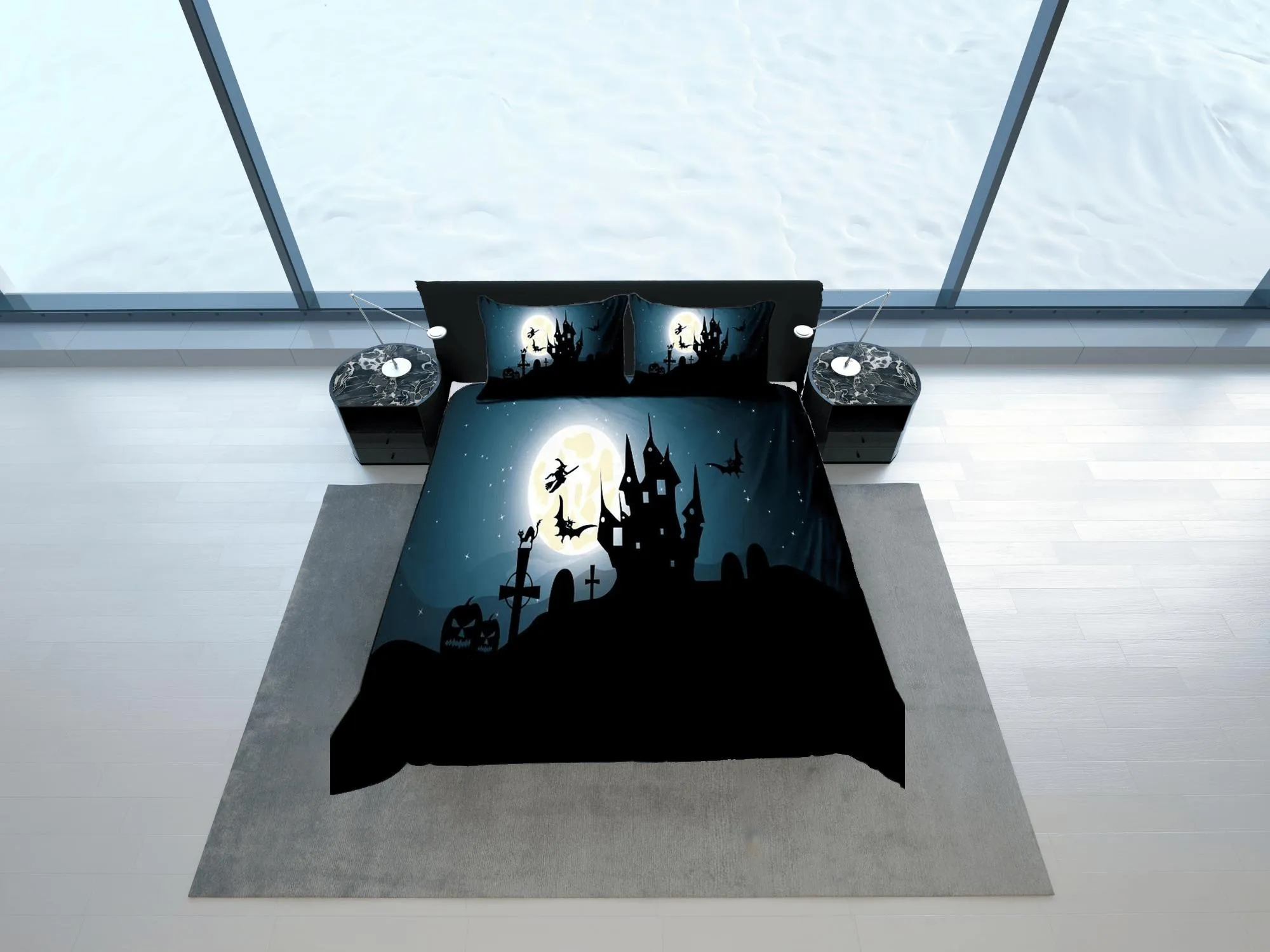 Night haunted house halloween bedding & pillowcase, gothic duvet cover, dorm bedding, goth decor toddler bedding, halloween gift