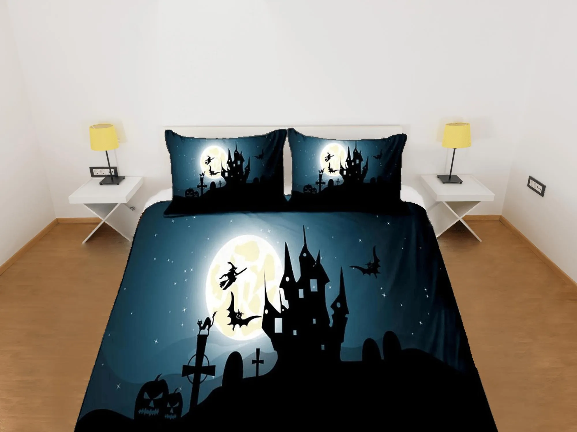 Night haunted house halloween bedding & pillowcase, gothic duvet cover, dorm bedding, goth decor toddler bedding, halloween gift