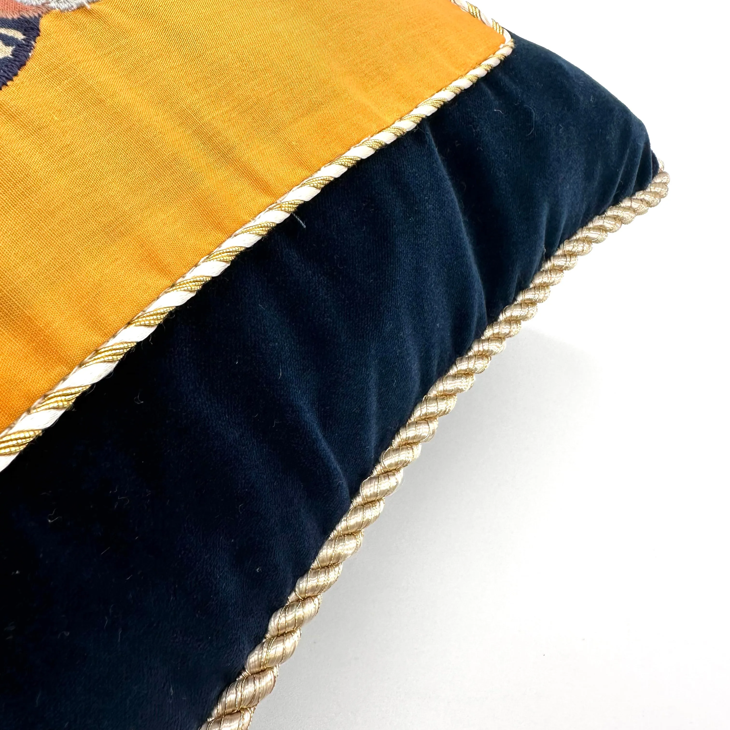 Novelty Navy Blue/Yellow Velvet  Pillow Cover 15x18