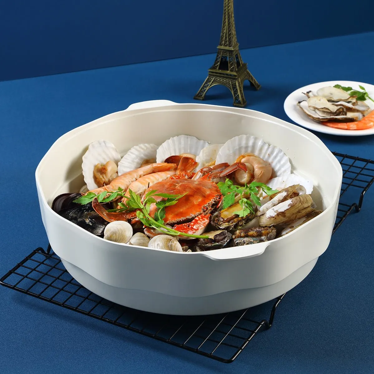 Ocean Wave 30cm White Steamer Basket - Preserve Flavor with Vortex Steaming