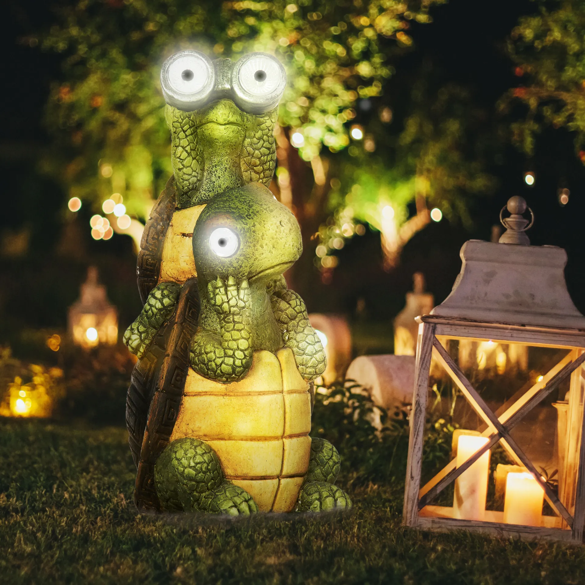 Outsunny Vivid 2 Tortoises Garden Statue with Solar LED Light - Whimsical Outdoor Decoration