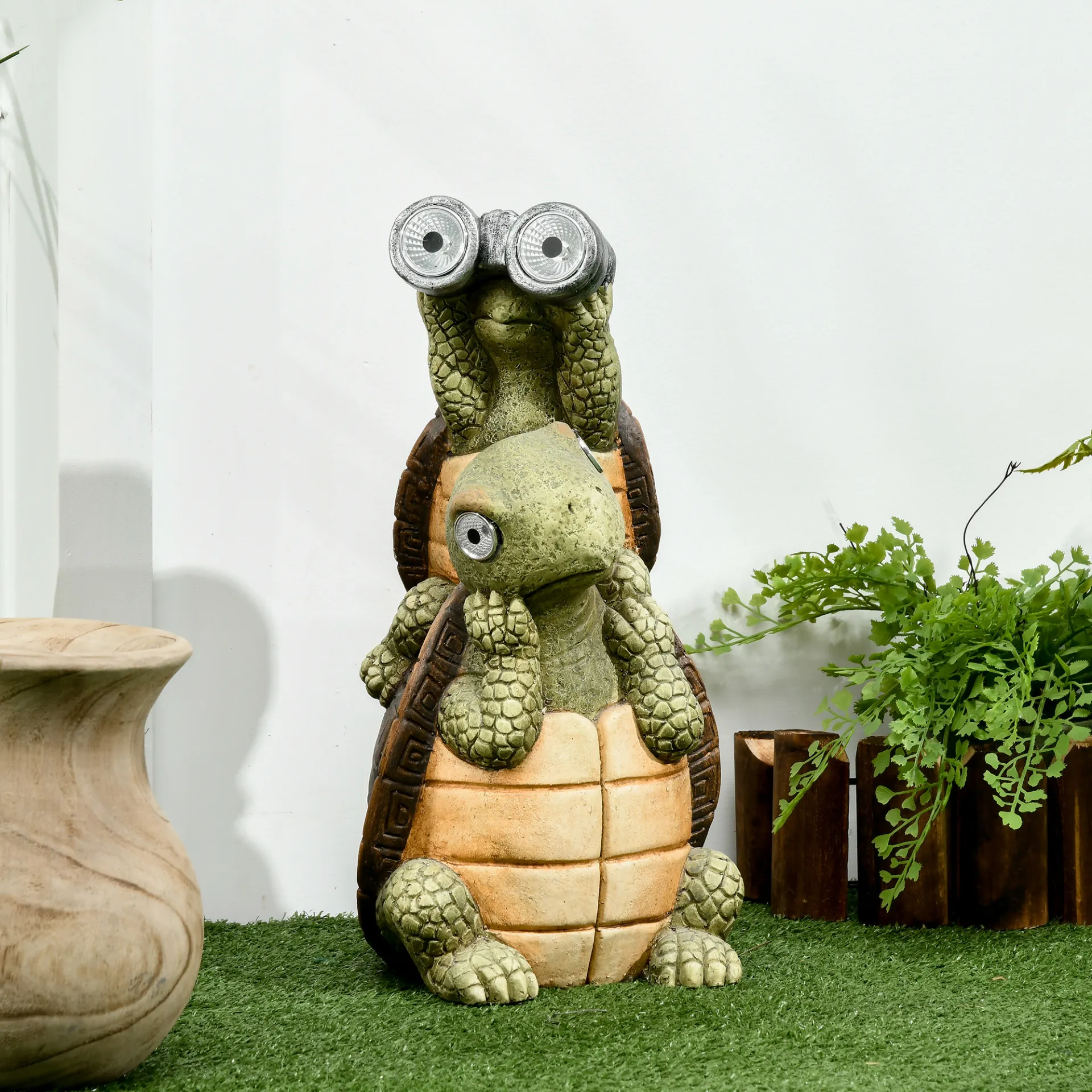 Outsunny Vivid 2 Tortoises Garden Statue with Solar LED Light - Whimsical Outdoor Decoration