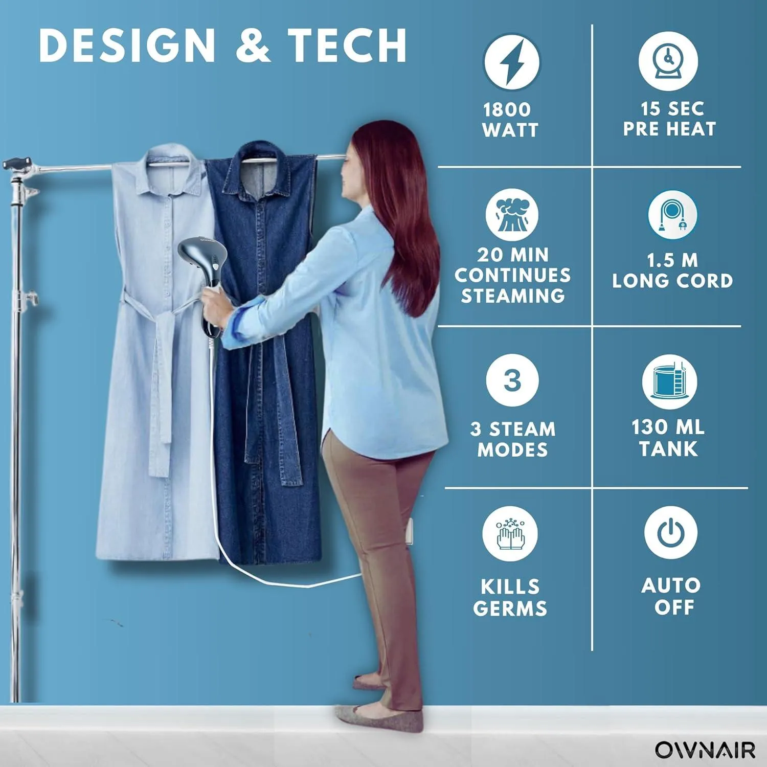 Ownair Garment Steamer for Clothes | Travel Friendly | 1 Year Warranty