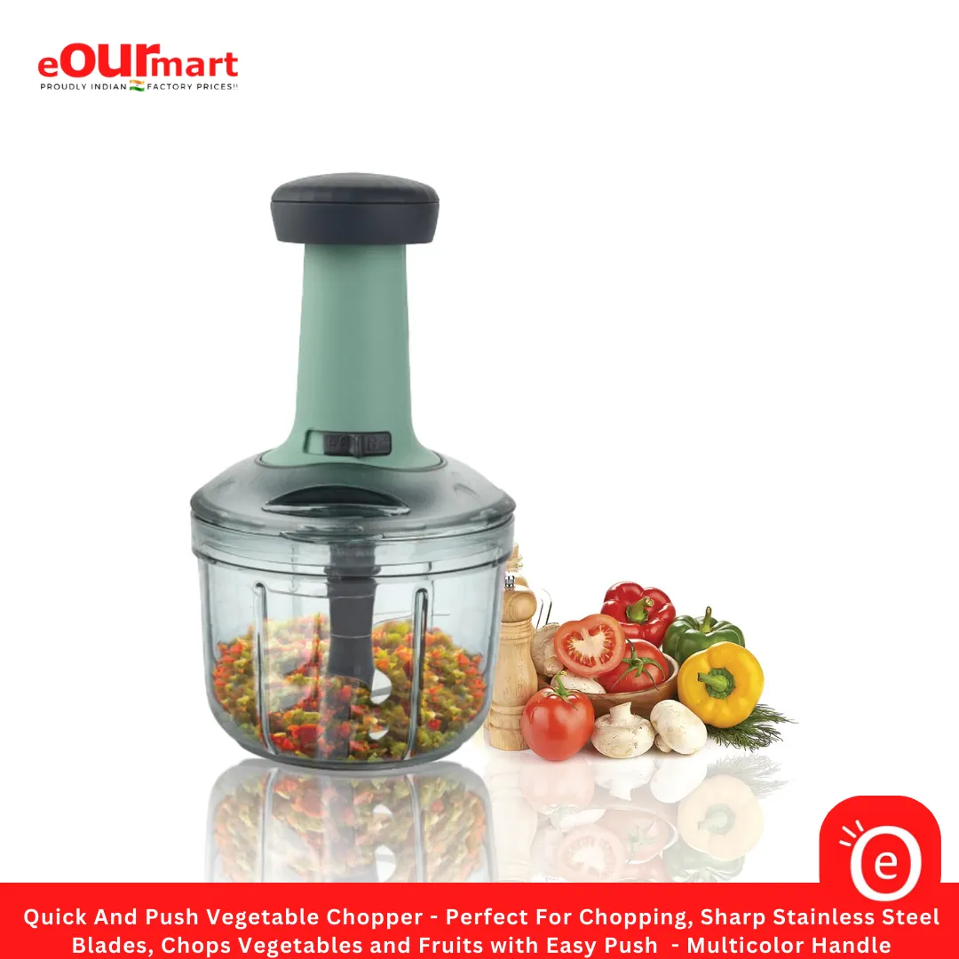 Quick And Push Vegetable Chopper - Perfect For Chopping, Sharp Stainless Steel Blades, Chops Vegetables and Fruits with Easy Push  - Multicolor Handle