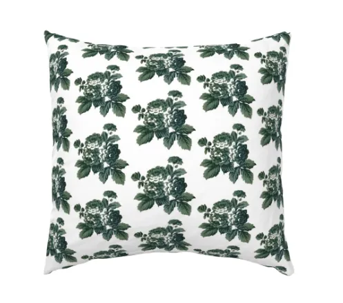 "Rosalie" Vintage French Roses in Green on Linen Pillow Cover: Available in 10 Sizes