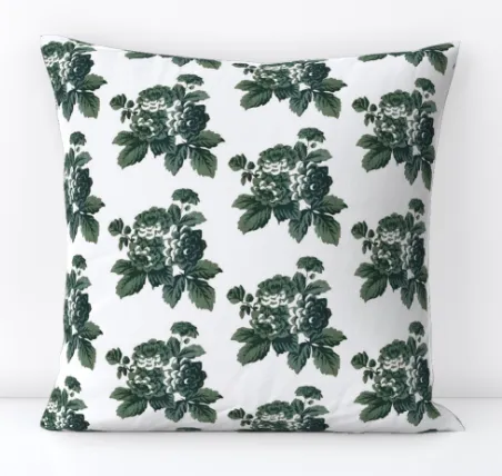 "Rosalie" Vintage French Roses in Green on Linen Pillow Cover: Available in 10 Sizes