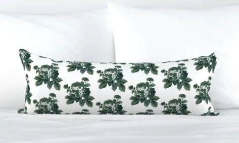 "Rosalie" Vintage French Roses in Green on Linen Pillow Cover: Available in 10 Sizes