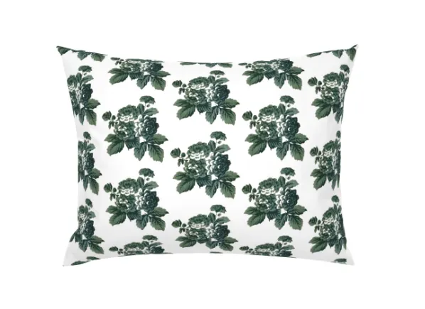 "Rosalie" Vintage French Roses in Green on Linen Pillow Cover: Available in 10 Sizes