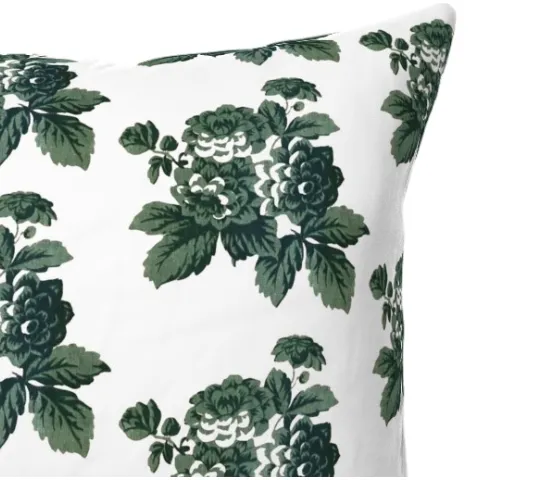 "Rosalie" Vintage French Roses in Green on Linen Pillow Cover: Available in 10 Sizes