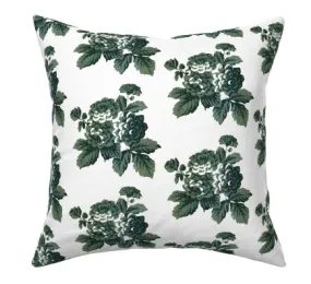 "Rosalie" Vintage French Roses in Green on Linen Pillow Cover: Available in 10 Sizes