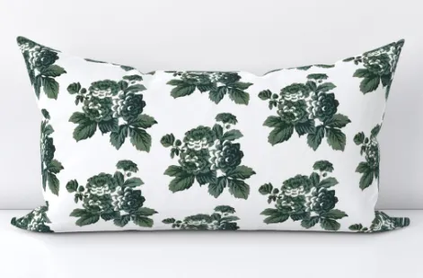 "Rosalie" Vintage French Roses in Green on Linen Pillow Cover: Available in 10 Sizes