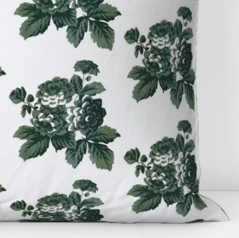 "Rosalie" Vintage French Roses in Green on Linen Pillow Cover: Available in 10 Sizes