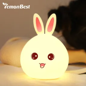 Rabbit LED Night Light Warm Whoite   RGB Tap Control Rechargeable Beside Lamp for Christmas Child Bedroom Lighting with Remote