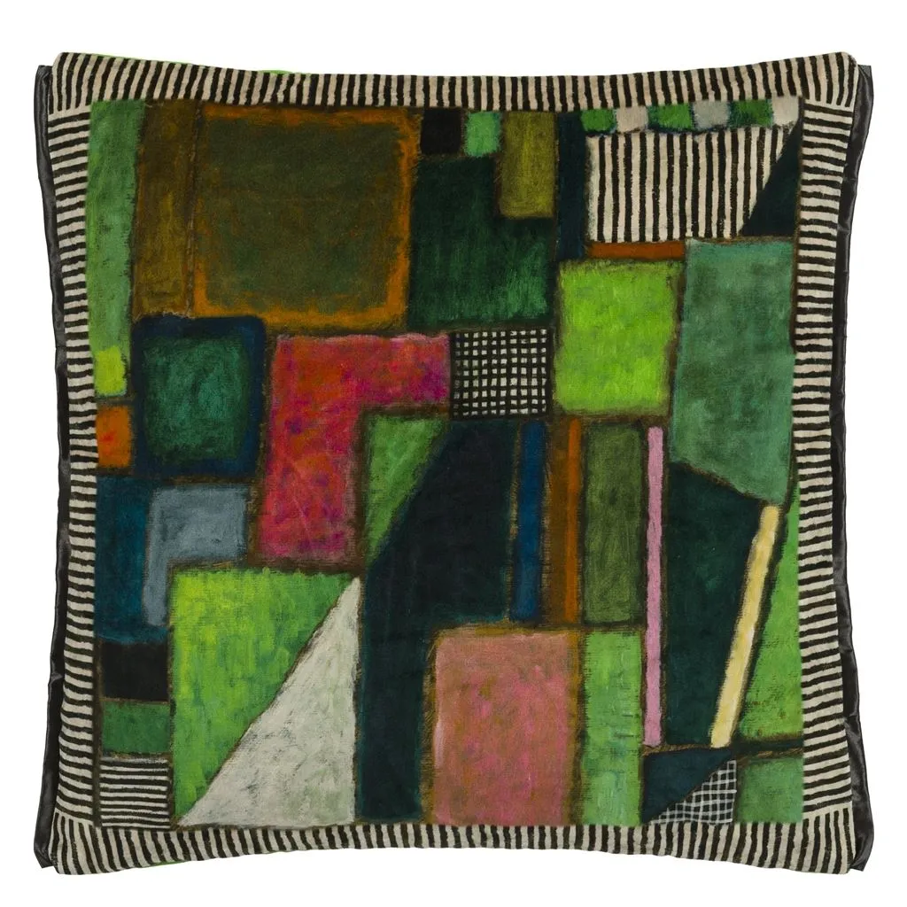 Raku Patchwork Emerald Velvet Throw Pillow by Designers Guild