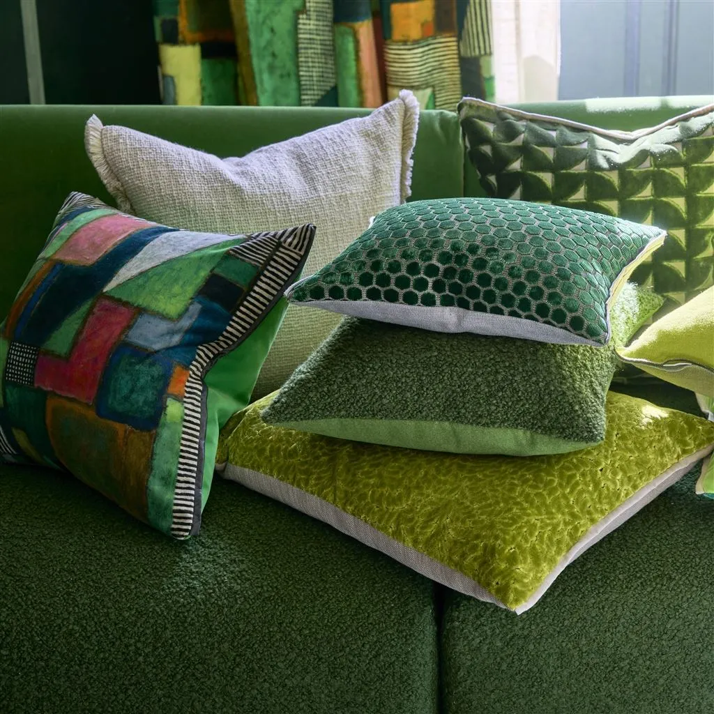 Raku Patchwork Emerald Velvet Throw Pillow by Designers Guild