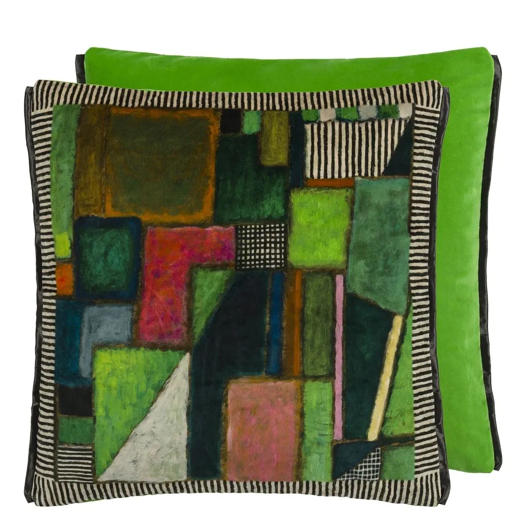 Raku Patchwork Emerald Velvet Throw Pillow by Designers Guild