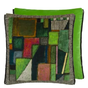 Raku Patchwork Emerald Velvet Throw Pillow by Designers Guild