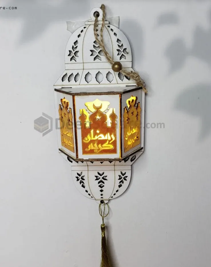 Ramadan Wooden Wall Hanging Lantern Decoration LED Lamp - Small Size