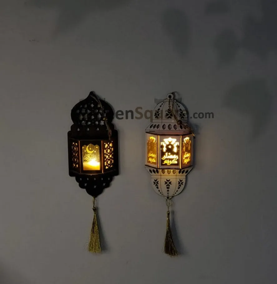 Ramadan Wooden Wall Hanging Lantern Decoration LED Lamp - Small Size