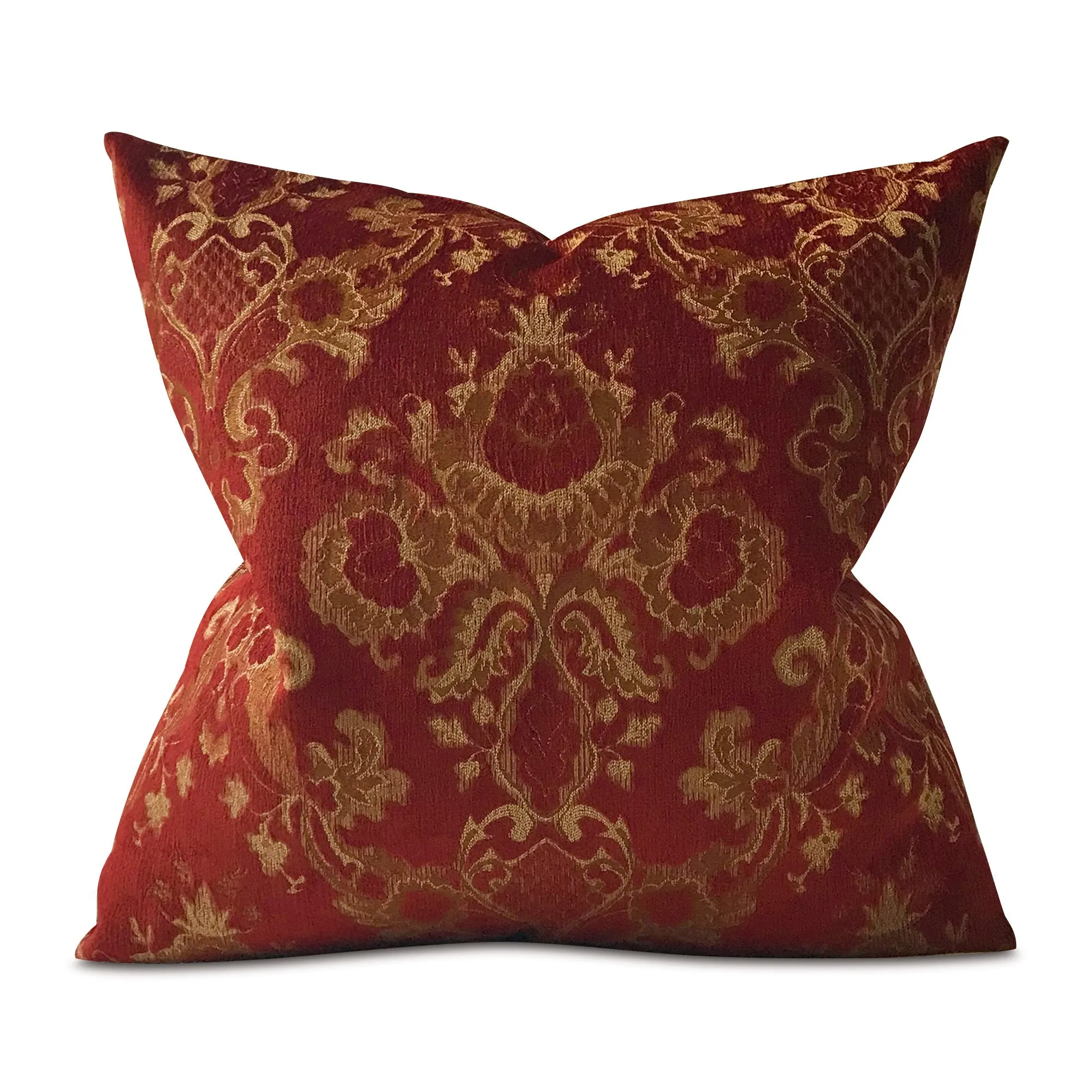 Ruby Red Traditional Damask Throw Pillow Cover 24x24