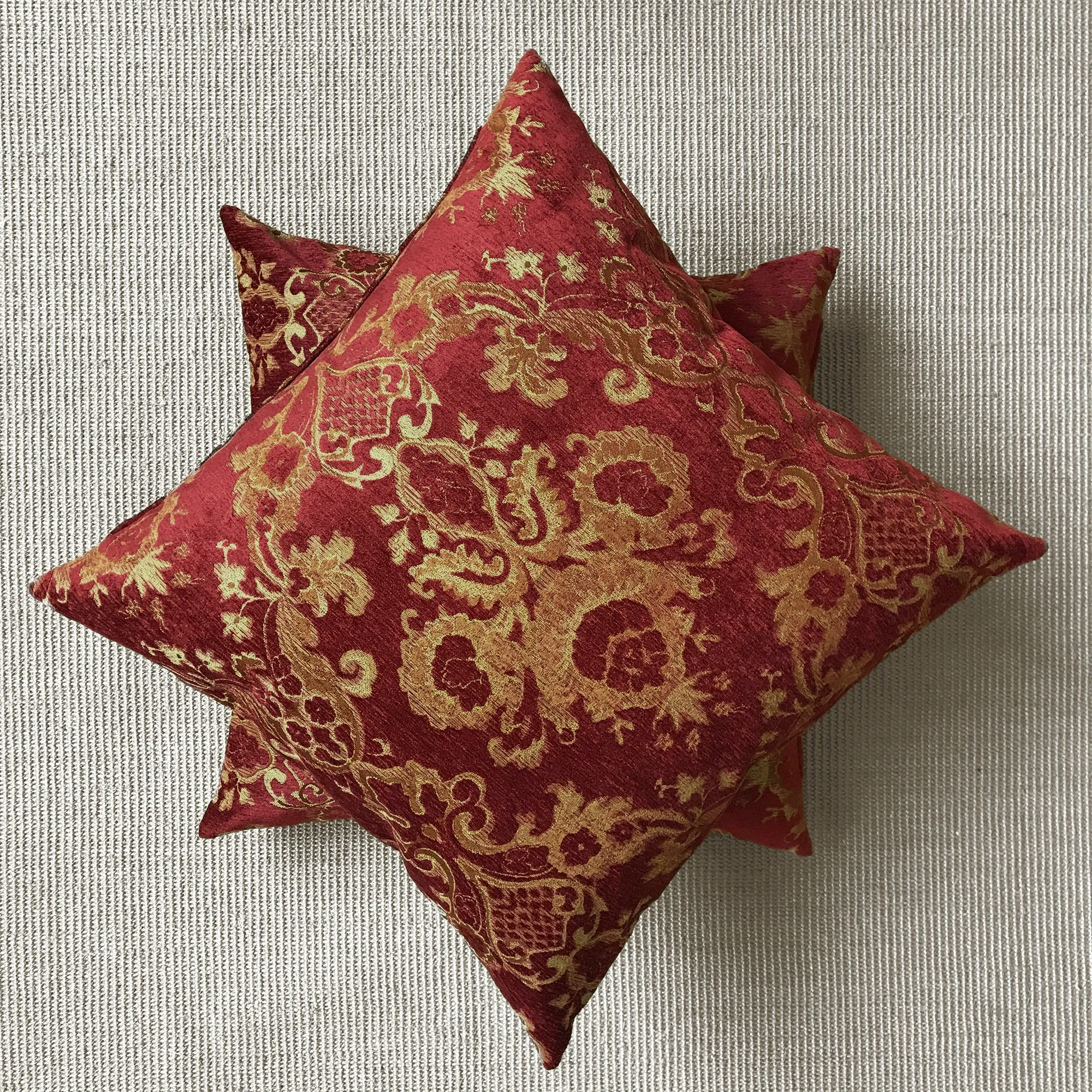 Ruby Red Traditional Damask Throw Pillow Cover 24x24