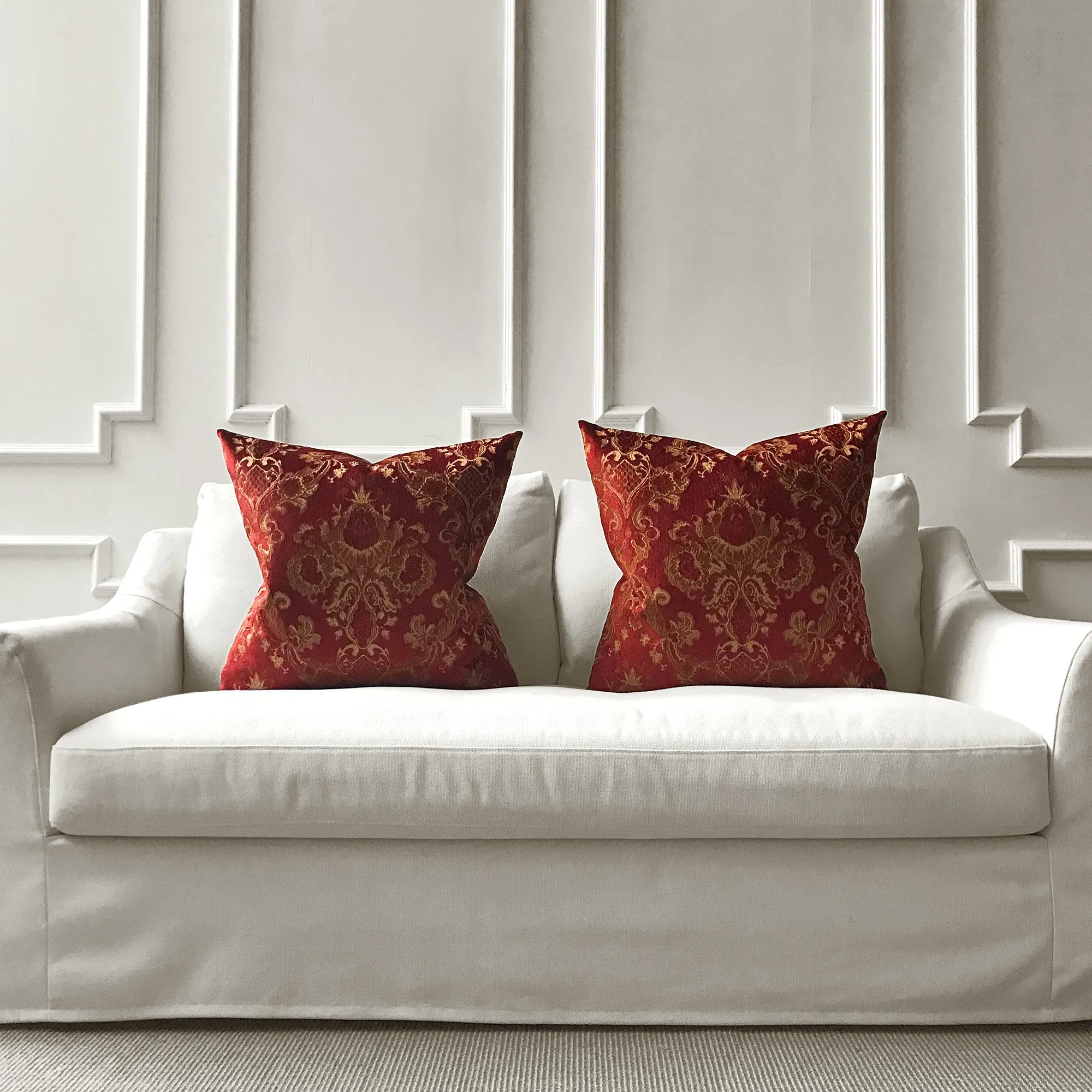 Ruby Red Traditional Damask Throw Pillow Cover 24x24