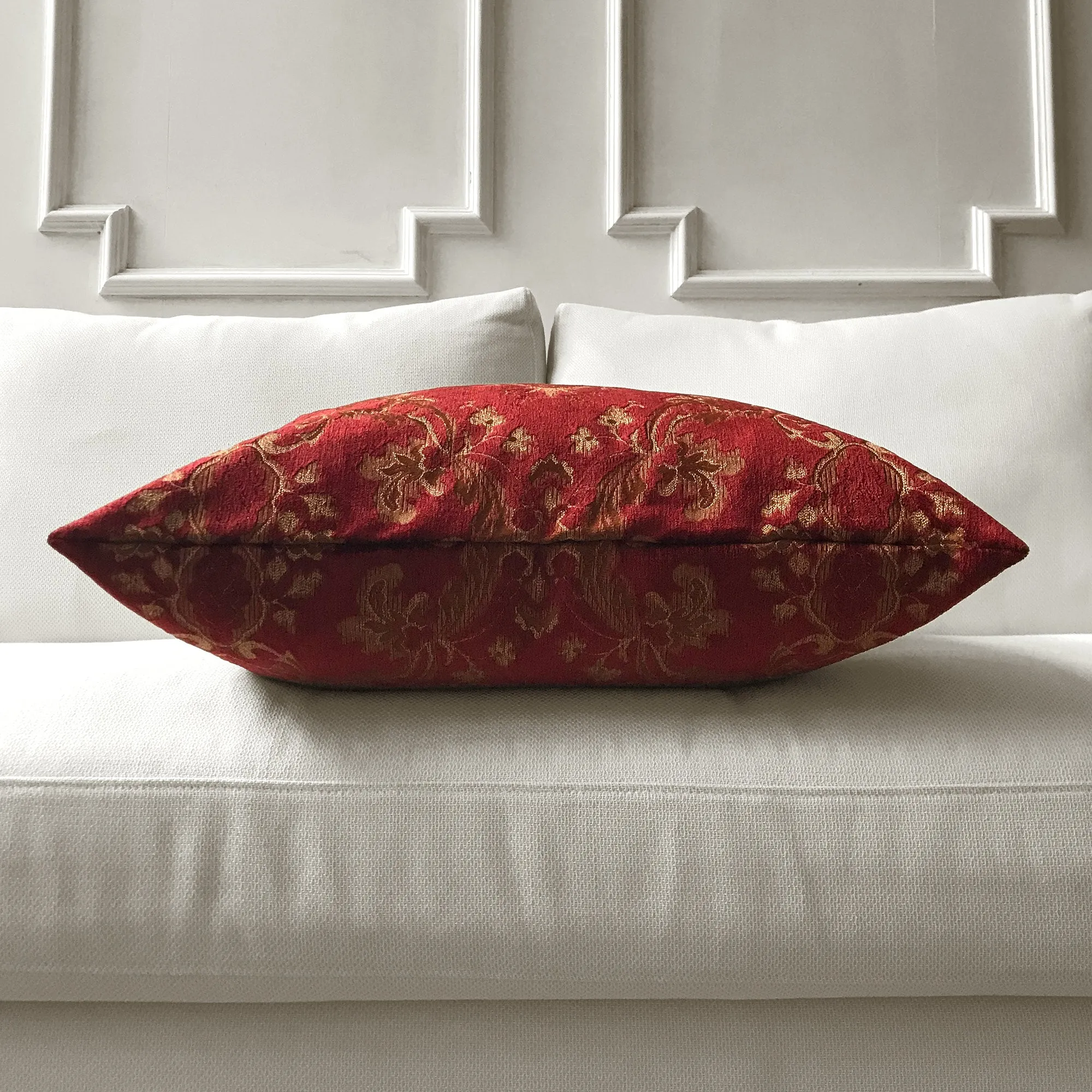 Ruby Red Traditional Damask Throw Pillow Cover 24x24