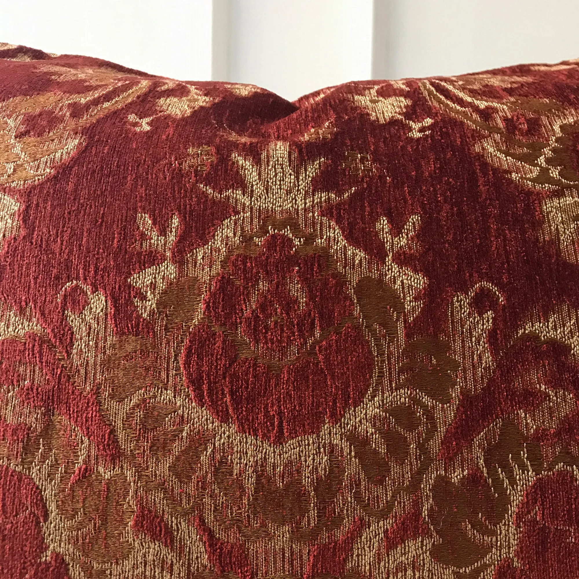 Ruby Red Traditional Damask Throw Pillow Cover 24x24