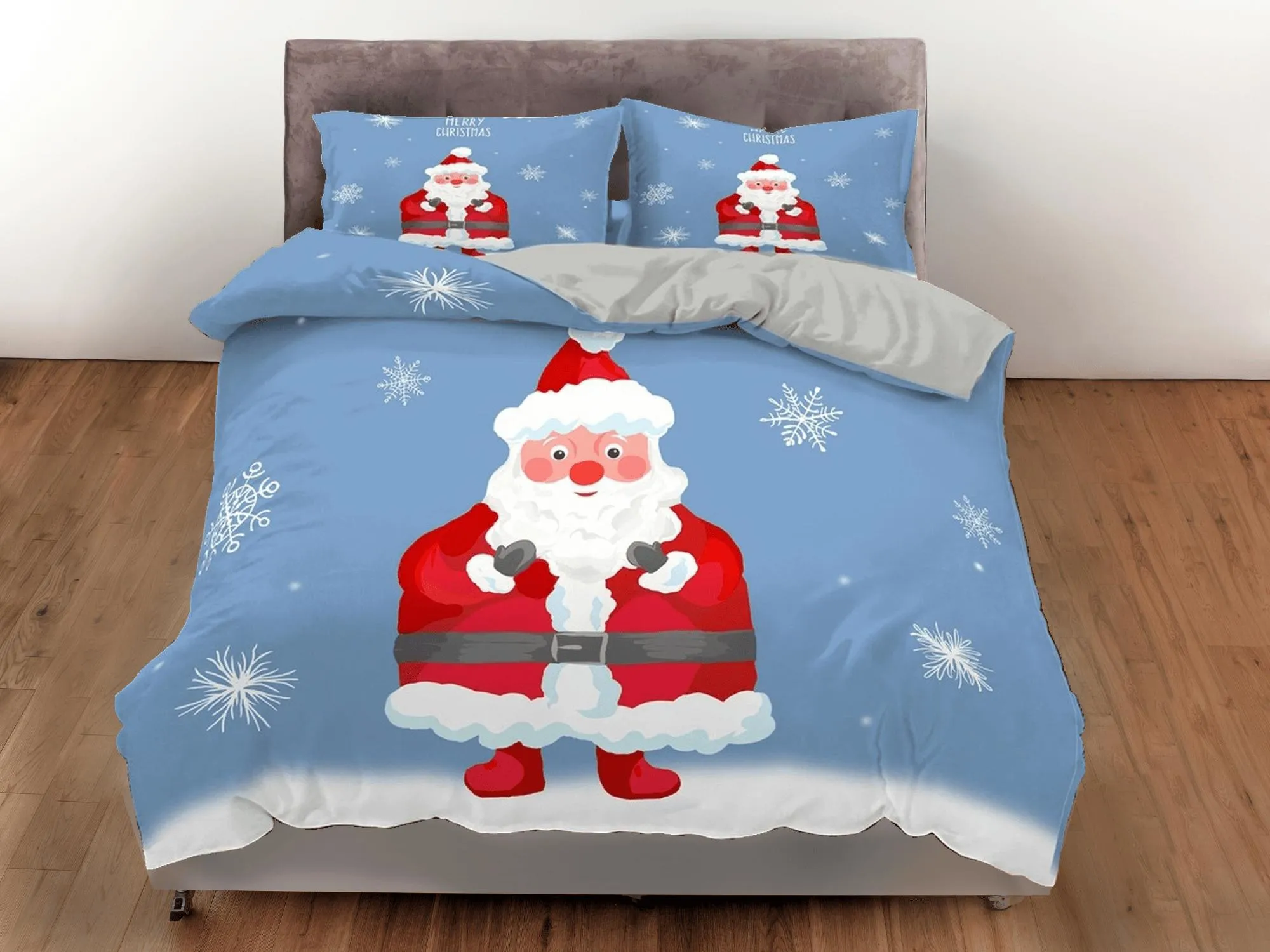 Santa Claus Christmas blue bedding & pillowcase holiday gift duvet cover king queen full twin toddler bedding baby Christmas farmhouse decor