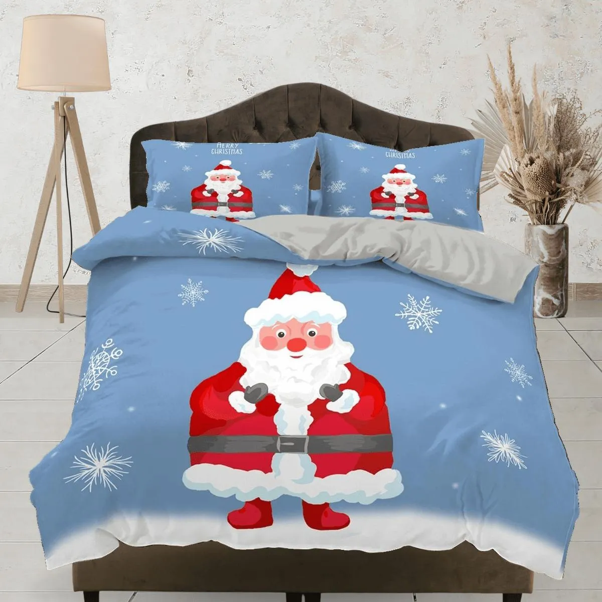 Santa Claus Christmas blue bedding & pillowcase holiday gift duvet cover king queen full twin toddler bedding baby Christmas farmhouse decor